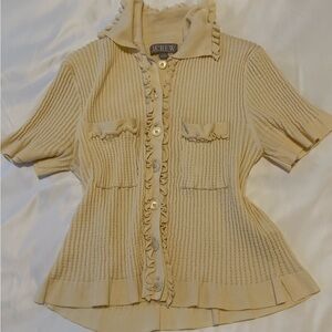 J. Crew Beige Button Down Ruffle Shirt